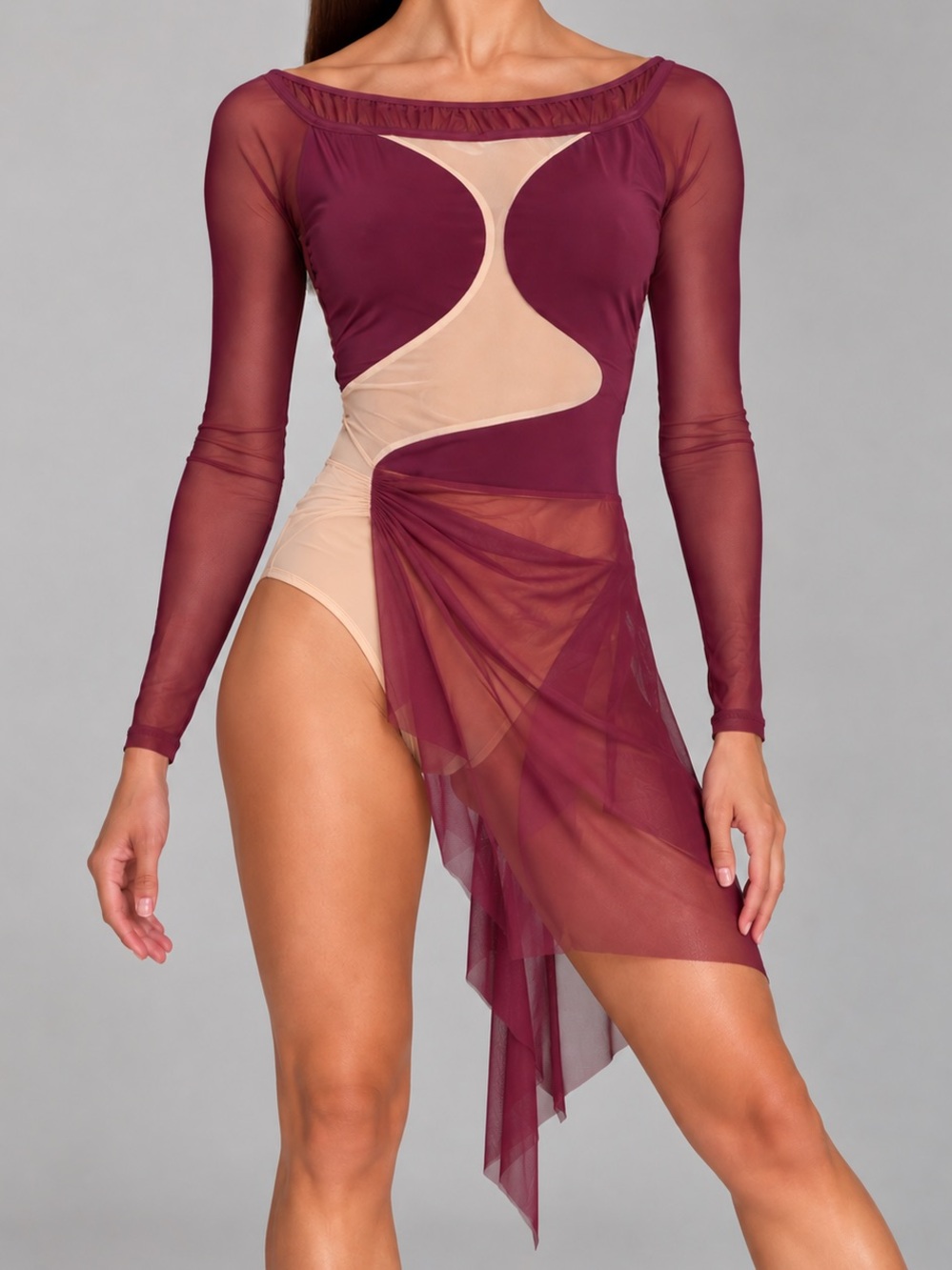 Custom Wesley Tang Burgundy Cut Out Lyrical Dance Costume